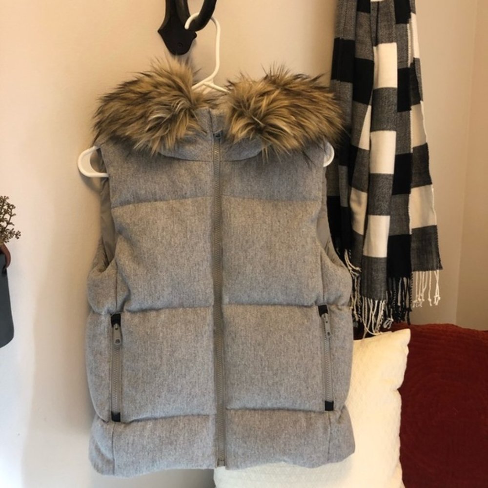Gray vest with fur hood